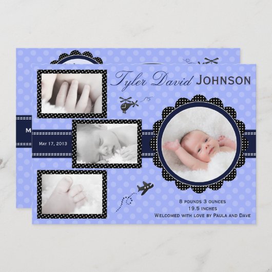 Plane Baby Boy Foto geboorteaankondiging Aankondiging (Voorkant / Achterkant)