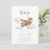  Plane Baby shower Invitation | Baby jongen Kaart (Staand voorkant)