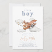  Plane Baby shower Invitation | Baby jongen Kaart (Voorkant)