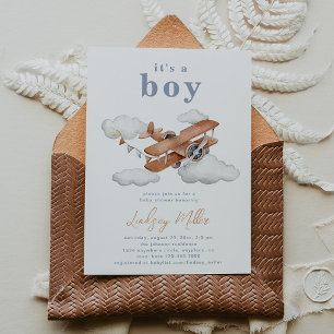  Plane Baby shower Invitation   Baby jongen Kaart