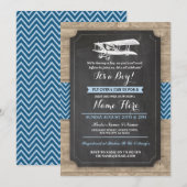  Plane Baby shower Party Boy Wood Invite Kaart (Voorkant / Achterkant)