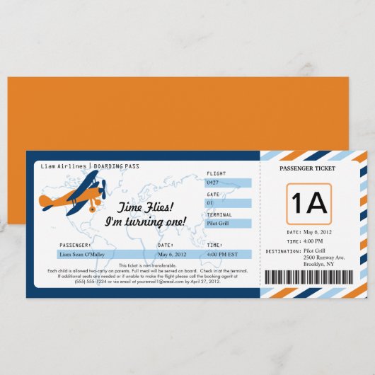 Plane Birthday Boarding Pass Ticket Kaart (Voorkant / Achterkant)