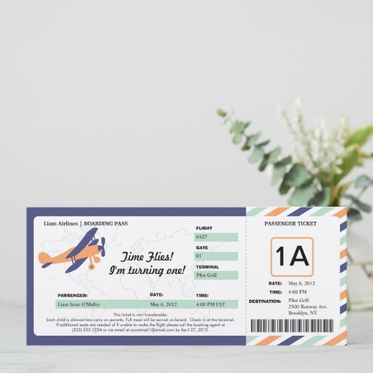  Plane Birthday Boarding Pass Ticket Kaart (Staand voorkant)