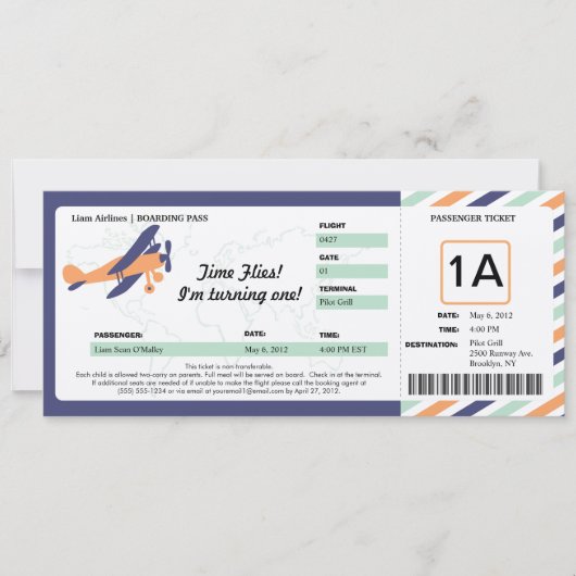 Plane Birthday Boarding Pass Ticket Kaart (Voorkant)