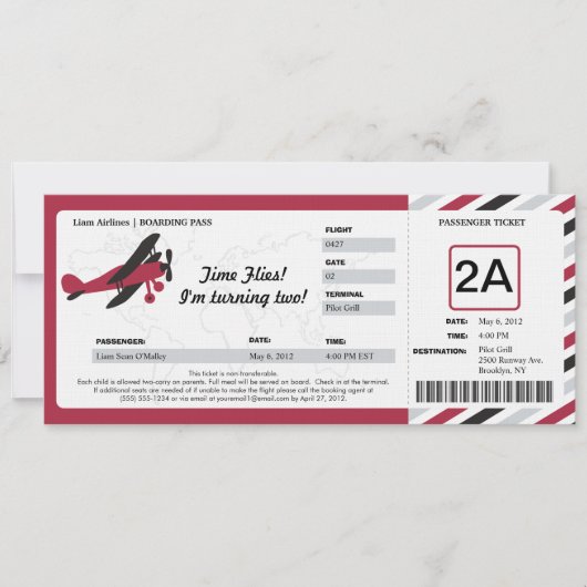 Plane Birthday Boarding Pass Ticket Kaart (Voorkant)