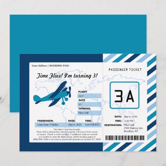  Plane Birthday Boarding Pass Ticket Kaart (Voorkant / Achterkant)