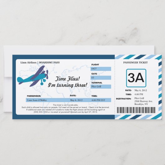 Plane Birthday Boarding Pass Ticket Kaart (Voorkant)