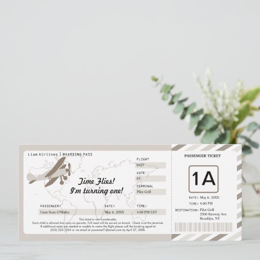 Plane Birthday Boarding Pass Ticket Kaart (Staand voorkant)