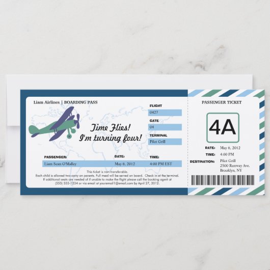  Plane Birthday Boarding Pass Ticket Kaart (Voorkant)