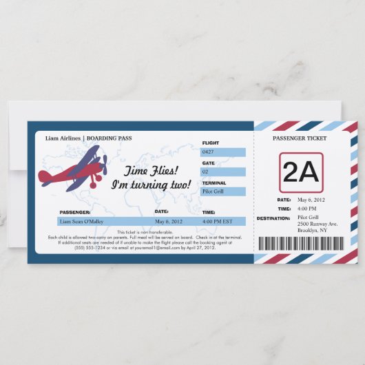  Plane Birthday Boarding Pass Ticket Kaart (Voorkant)
