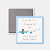 Plane & Clothesline Blue Save The Date Baby shower Magneet (Voorkant / Achterkant)
