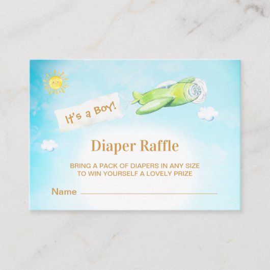 *~* Plane Cloudy Sky Boy Baby shower Diaper Raffle Informatiekaartje (Voorkant)