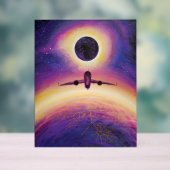 Plane in flight city and eclipse acryl bord (Neutraal)