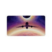 Plane in flight city and eclipse etiket (Voorkant)