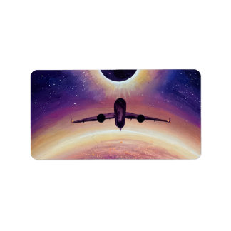 Plane in flight city and eclipse etiket