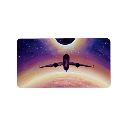 Plane in flight city and eclipse etiket (Voorkant)