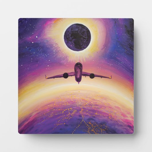 Plane in flight city and eclipse fotoplaat (Voorkant)