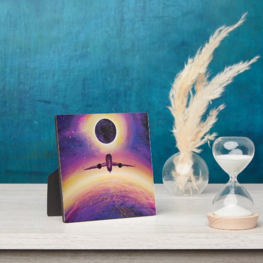 Plane in flight city and eclipse fotoplaat (Insitu)