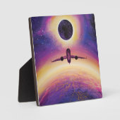 Plane in flight city and eclipse fotoplaat (Voorkant)