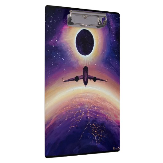 Plane in flight city and eclipse klembord (Rechts)