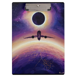 Plane in flight city and eclipse klembord