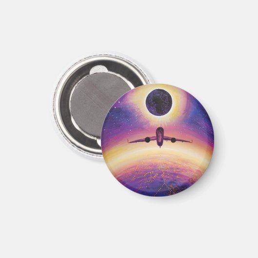 Plane in flight city and eclipse magneet (Voorkant / Achterkant)