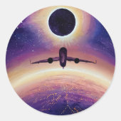 Plane in flight city and eclipse ronde sticker (Voorkant)