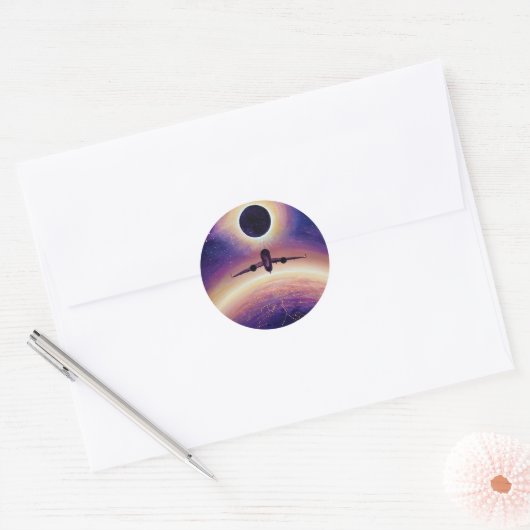 Plane in flight city and eclipse ronde sticker (Envelop)
