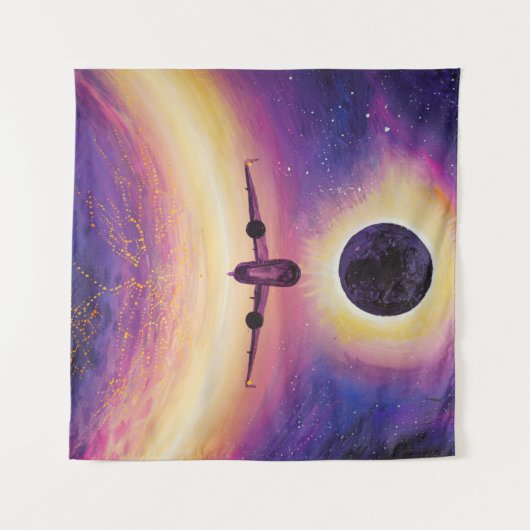 Plane in flight city and eclipse wandkleed (Voorkant (horizontaal))