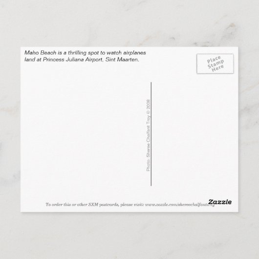 Plane landing over Maho Beach, Sint Maarten, SXM Briefkaart (Achterkant)