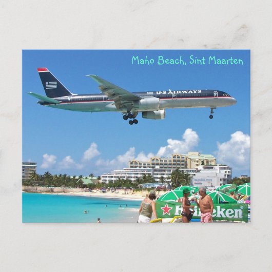Plane landing over Maho Beach, Sint Maarten, SXM Briefkaart (Voorkant)