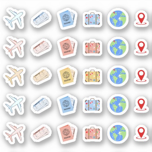 Plane Reis Vakantie Avontuur Iconen Bujo Planner Sticker (Voorkant)
