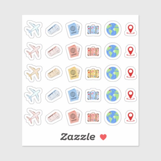 Plane Reis Vakantie Avontuur Iconen Bujo Planner Sticker (Vel)