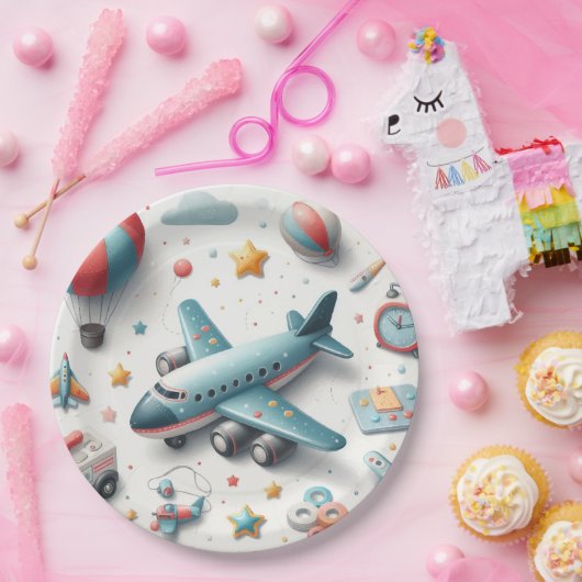 Plane speelgoed boy papieren bordje (Feest)