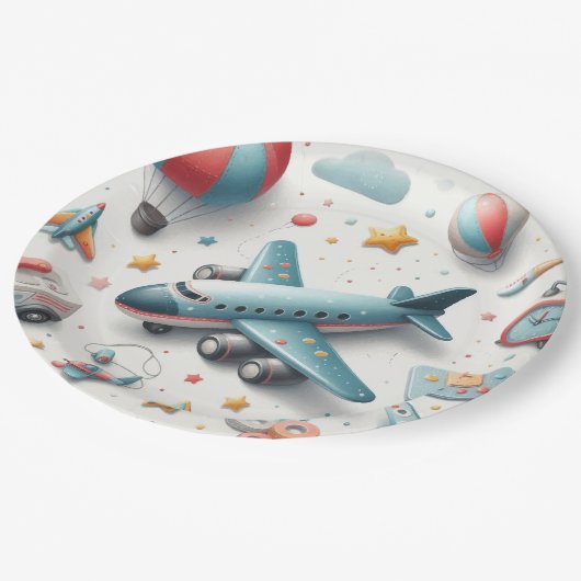 Plane speelgoed boy papieren bordje (Gekanteld)