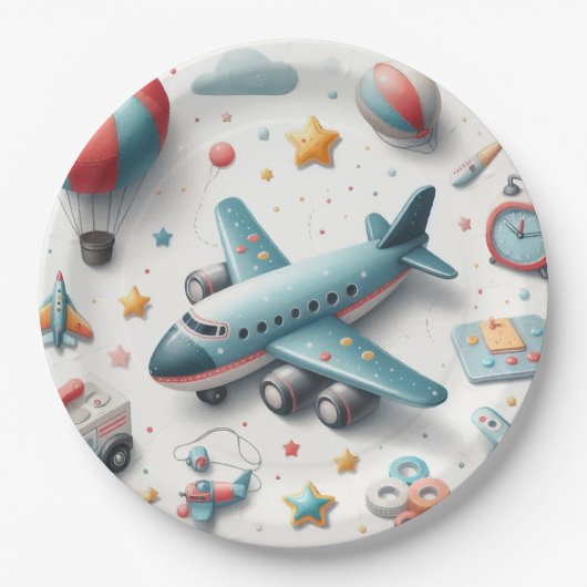Plane speelgoed boy papieren bordje (Voorkant)
