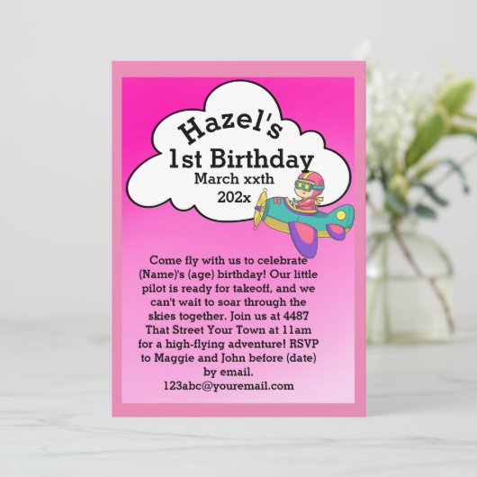 Plane Theme Birthday (meisje) Kaart (Staand voorkant)