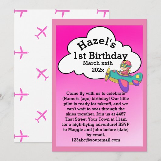 Plane Theme Birthday (meisje) Kaart (Voorkant / Achterkant)