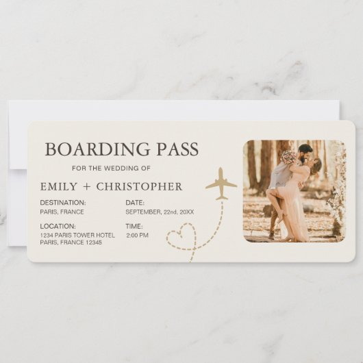 Plane Ticket Destination Wedding Boarding Pass  (Voorkant)