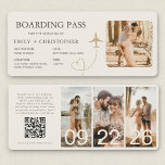 Plane Ticket Destination Wedding Boarding Pass<br><div class="desc">Announce your celebration in style with this plane ticket destination wedding boarding pass invitation, designed to look like a real airline ticket for a fun, travel-inspired touch. Perfect for tropical ceremonies, beach weddings, elopements abroad, and adventure-themed celebrations. This unique boarding pass layout features customizable flight-style details for your names, wedding...</div>