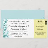 Plane Ticket Green Palm Destination Wedding RSVP Kaart (Voorkant / Achterkant)