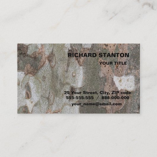 Plane tree camouflage looks bark pattern business visitekaartje (Voorkant)