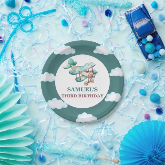 Plane Verjaardagsuitnodigingstijd vliegt Pap Papieren Bordje (Feest)