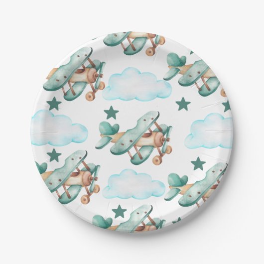 Plane Verjaardagsuitnodigingstijd vliegt Papieren Bordje (Voorkant)