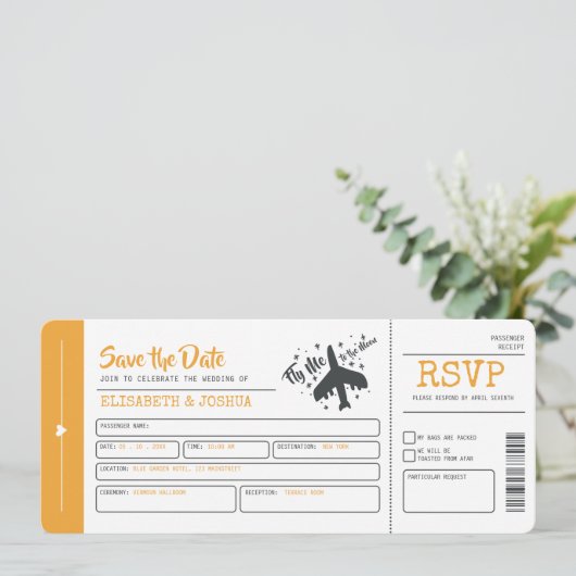 Plane Wedding Ticket Invitation Kaart (Staand voorkant)