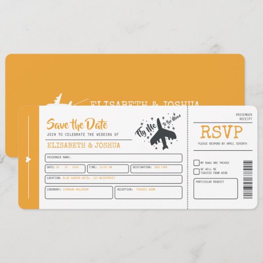 Plane Wedding Ticket Invitation Kaart (Voorkant / Achterkant)