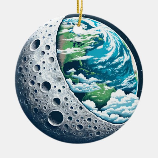 Planeet Aarde en Zijn Maan: Hemelwonder Keramisch Ornament (Voorkant)