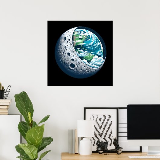 Planeet Aarde en Zijn Maan: Hemelwonder Poster (Thuiskantoor)