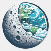 Planeet Aarde en Zijn Maan: Hemelwonder Ronde Sticker (Voorkant)