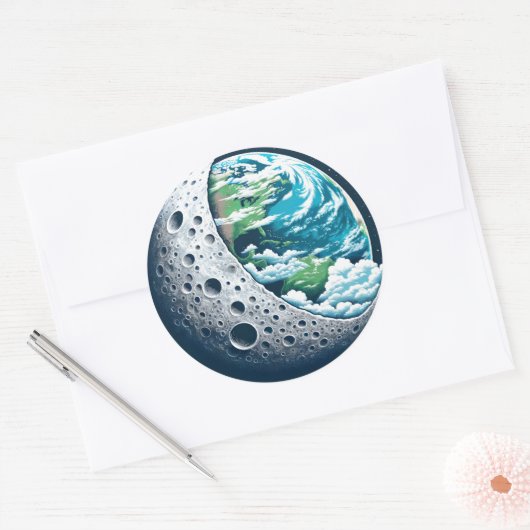 Planeet Aarde en Zijn Maan: Hemelwonder Ronde Sticker (Envelop)